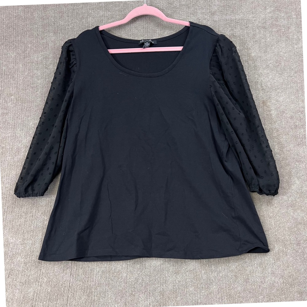 A Love Story Black 3/4 Sleeve Blouse‎ Top with Sheer Dot Detail - Women's 2X